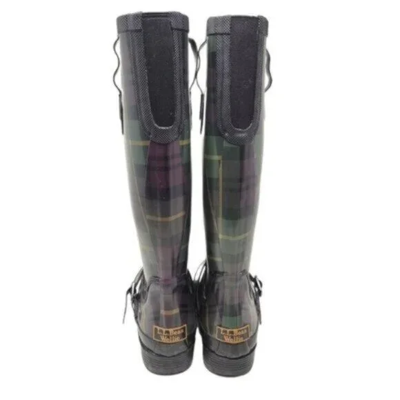 L.L. Bean | Womens Wellies Rain Boots Plaid Purple Green - Picture 4 of 14